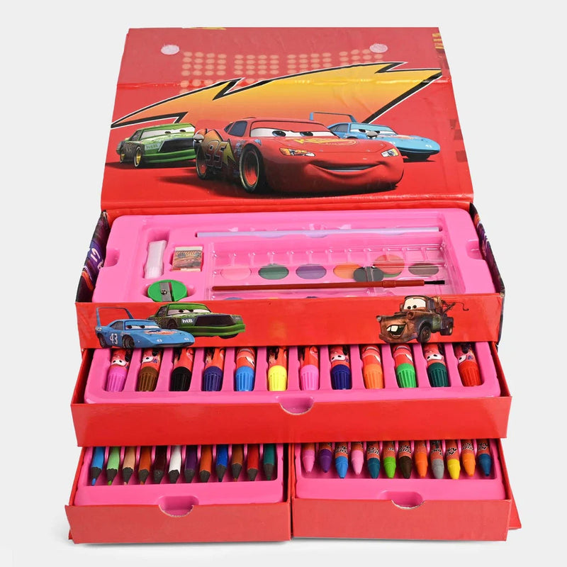 Cars-Themed 54 Piece Kids Art & Coloring Set – Complete Drawing, Coloring & Painting Kit