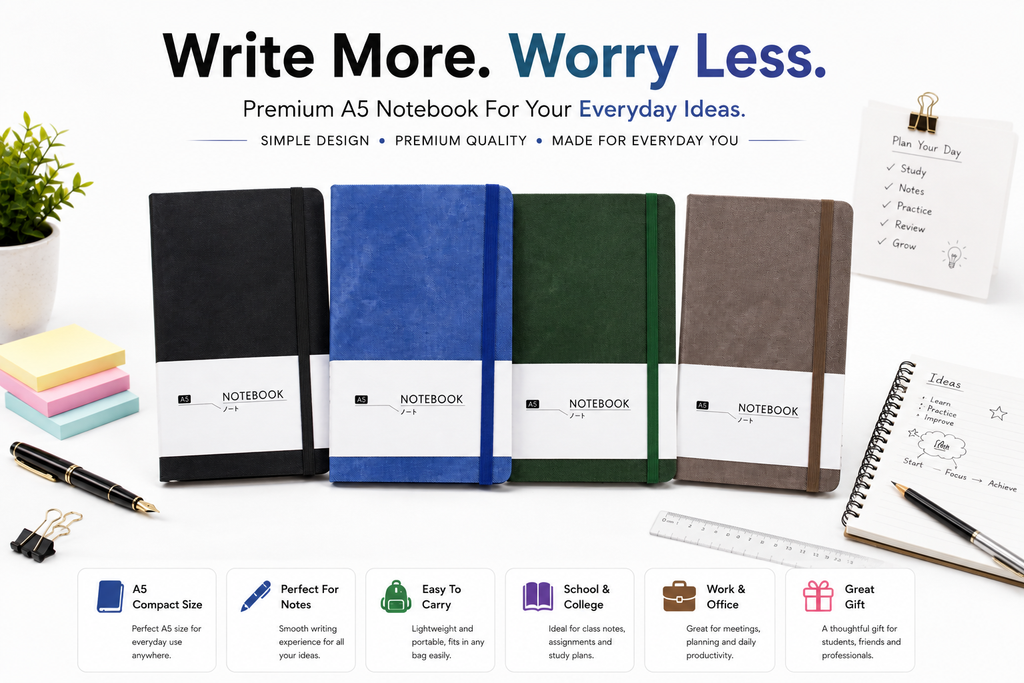 A5 Everyday Notebook – Stylish Journal for Notes, Study, Work, Planning & Daily Ideas  More unique / premium option: