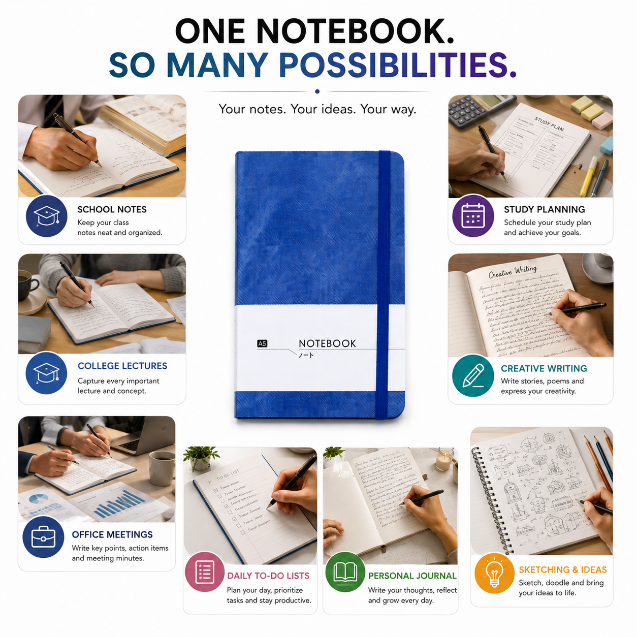 A5 Everyday Notebook – Stylish Journal for Notes, Study, Work, Planning & Daily Ideas  More unique / premium option: