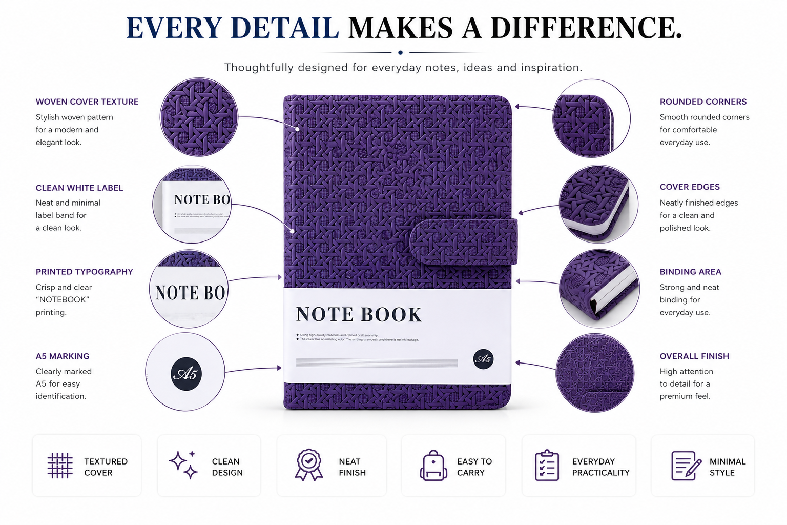 Classic A5 Writing Journal with Magnetic-Style Closure – Keep Your Notes Safe, Neat & Organized