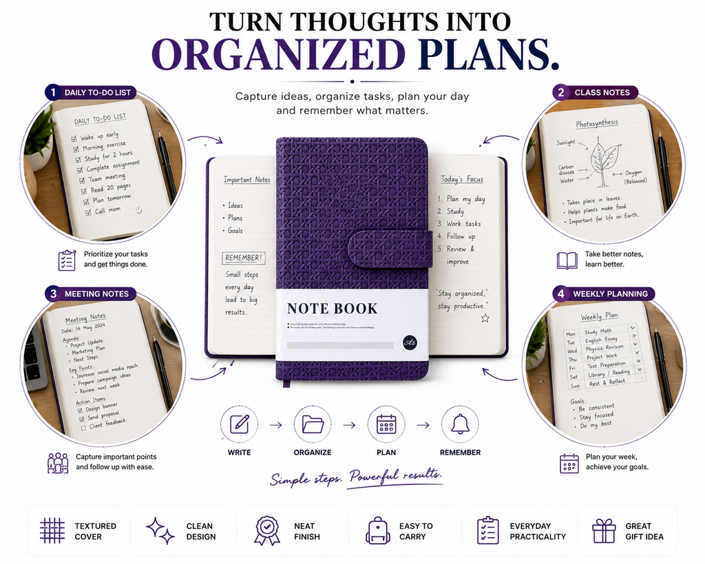 Classic A5 Writing Journal with Magnetic-Style Closure – Keep Your Notes Safe, Neat & Organized