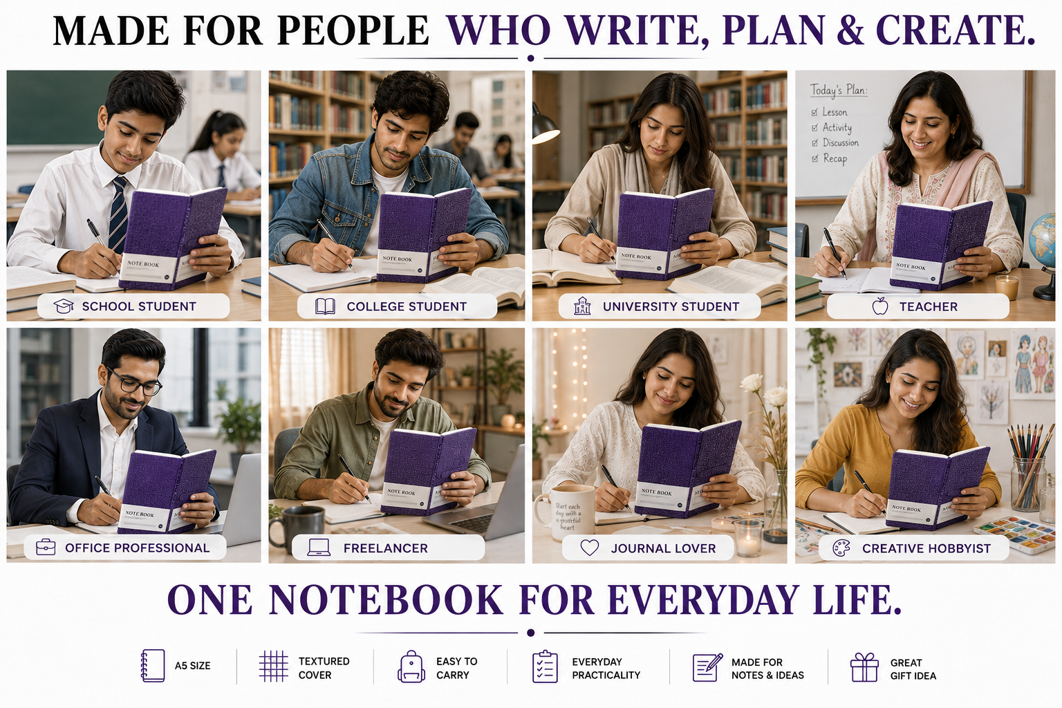 Classic A5 Writing Journal with Magnetic-Style Closure – Keep Your Notes Safe, Neat & Organized