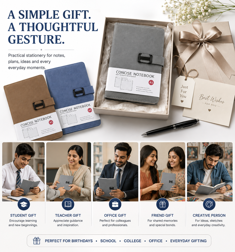 A5 Concise Notebook – Stylish Hardcover Journal with Secure Front Closure for Students, Office & Everyday Use