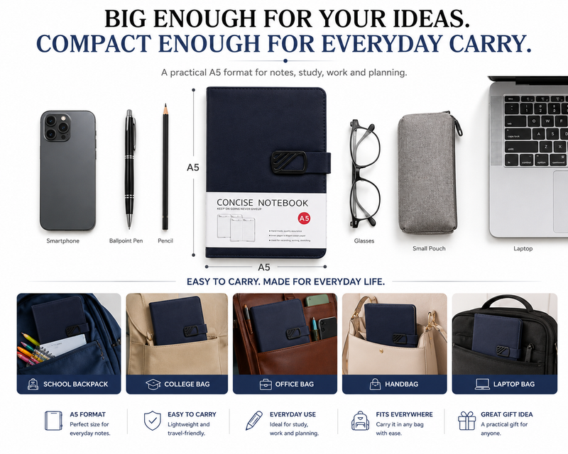 Elegant A5 Concise Notebook – Hardcover Diary for Everyday Writing, Organized Notes & Planning