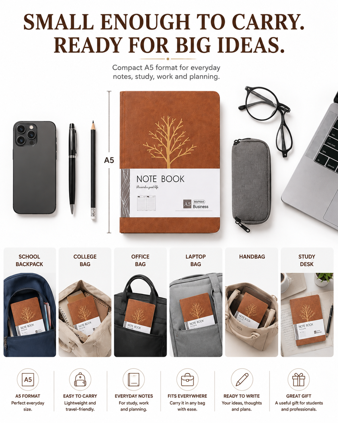 Tree design Journal A5 Ruled notebook hardcover Aesthetic Business notebook