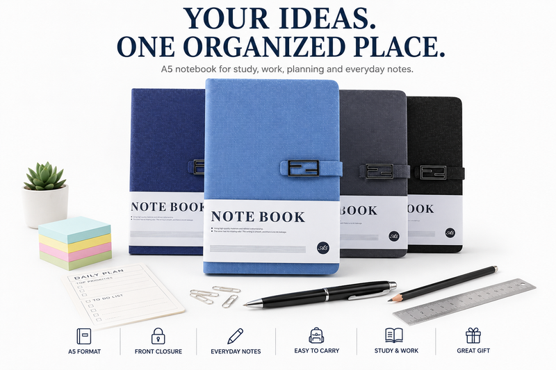 A5 Hardcover Diary with Front Closure – Stylish Notebook for Daily Notes, Work, Study & Planning