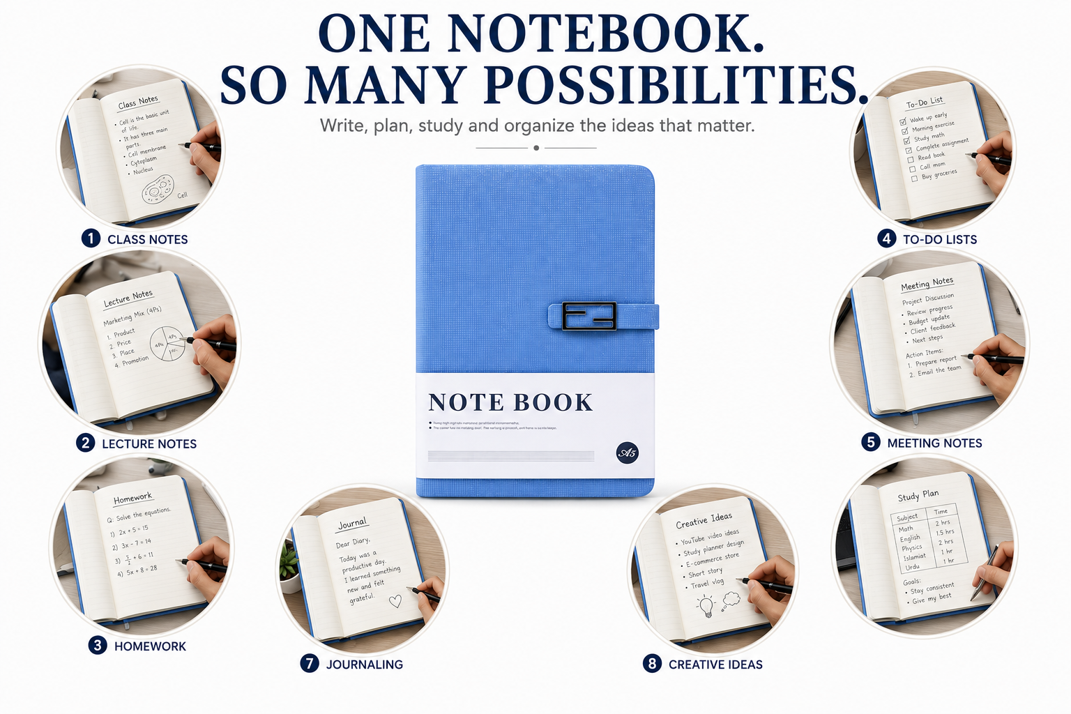 A5 Hardcover Diary with Front Closure – Stylish Notebook for Daily Notes, Work, Study & Planning
