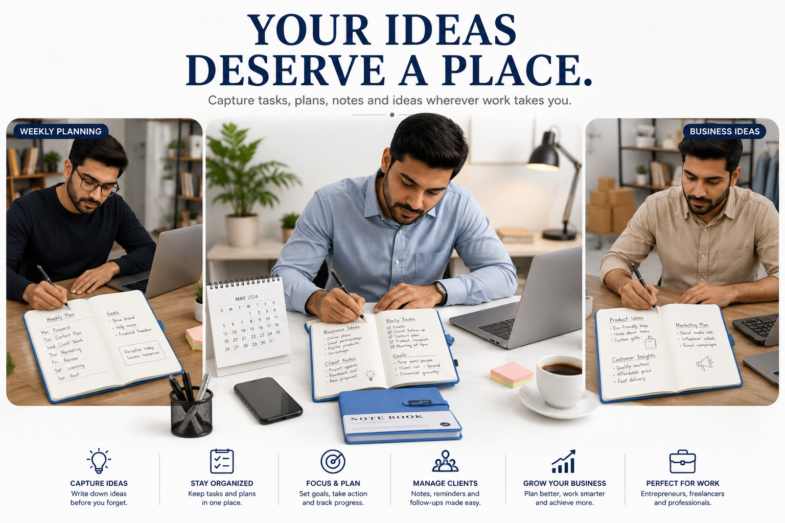 A5 Hardcover Diary with Front Closure – Stylish Notebook for Daily Notes, Work, Study & Planning