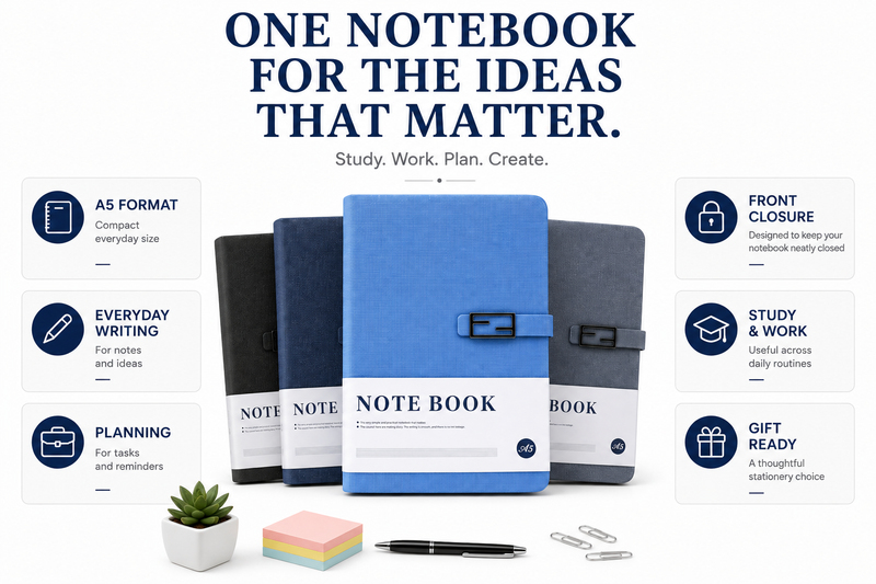 A5 Hardcover Diary with Front Closure – Stylish Notebook for Daily Notes, Work, Study & Planning