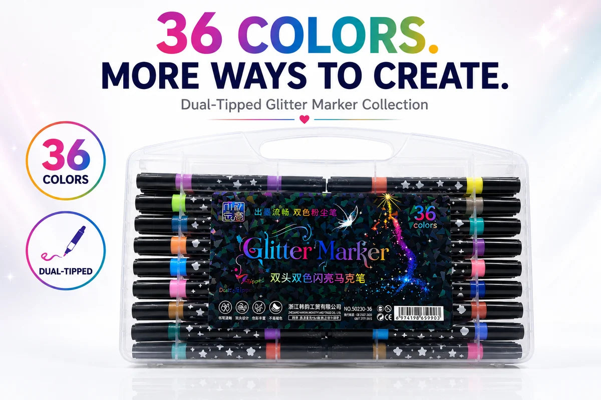 Glitter 36 colour Markers – Shiny Art Pens for Drawing, Crafting, School Projects, Cards & Creative DIY Artwork