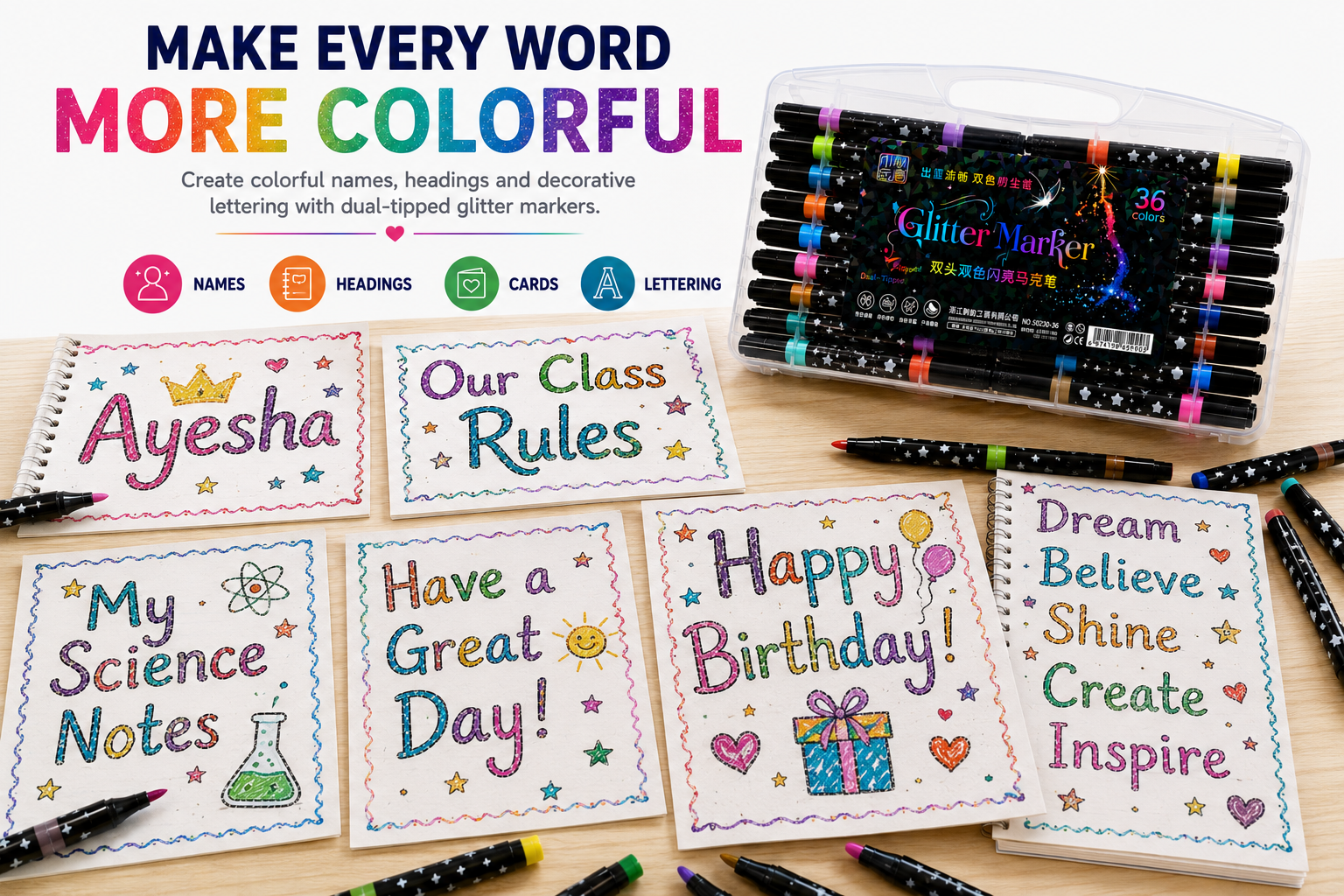 glitter marker 36 colours