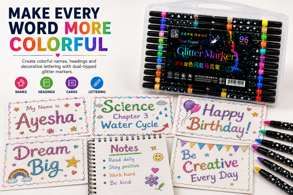 Glitter Marker Set – Shimmering Coloring Pens for DIY Crafts, Greeting Cards, Scrapbooking, Drawing & Creative Projects