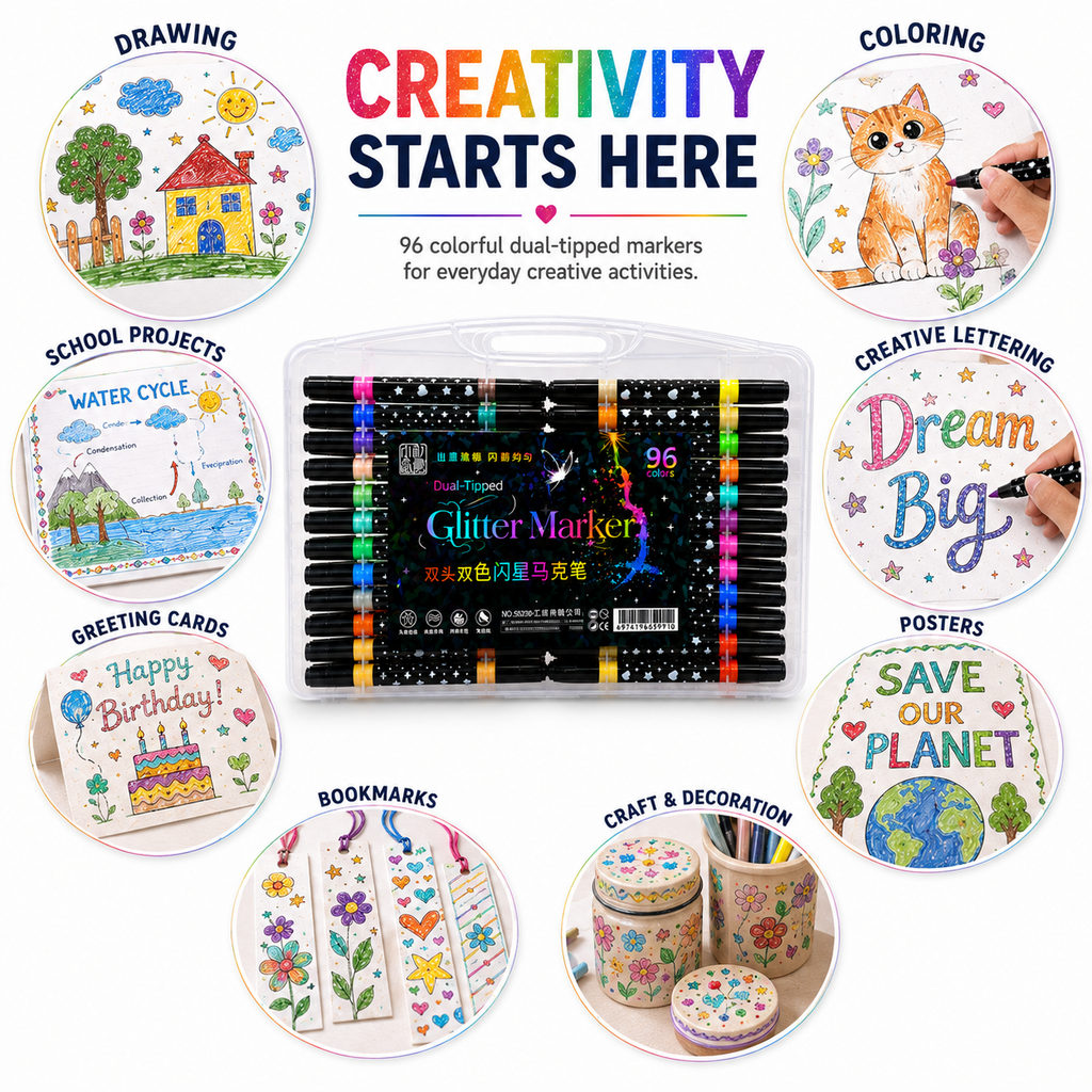 Glitter Marker Set – Shimmering Coloring Pens for DIY Crafts, Greeting Cards, Scrapbooking, Drawing & Creative Projects