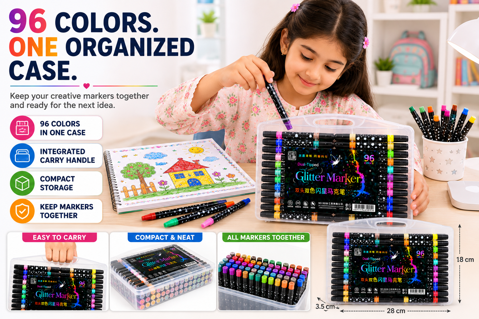 Glitter Marker Set – Shimmering Coloring Pens for DIY Crafts, Greeting Cards, Scrapbooking, Drawing & Creative Projects