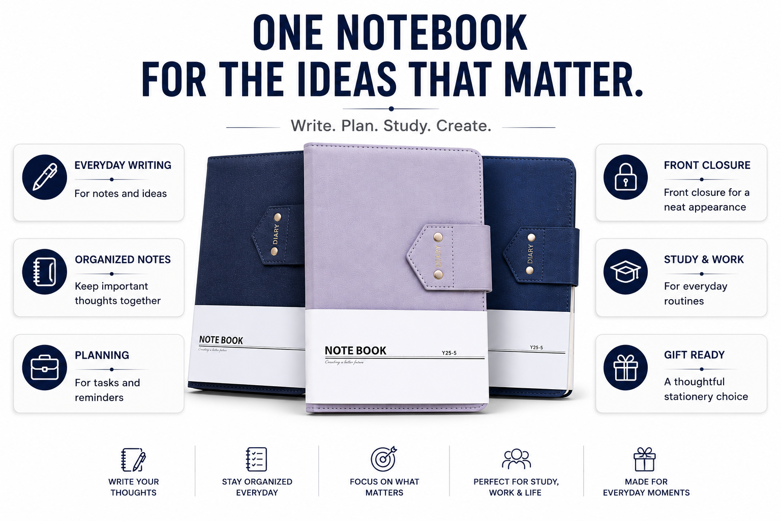 Stylish A5 Diary Notebook – Premium Writing Journal for Study, Work, Notes & Personal Planning
