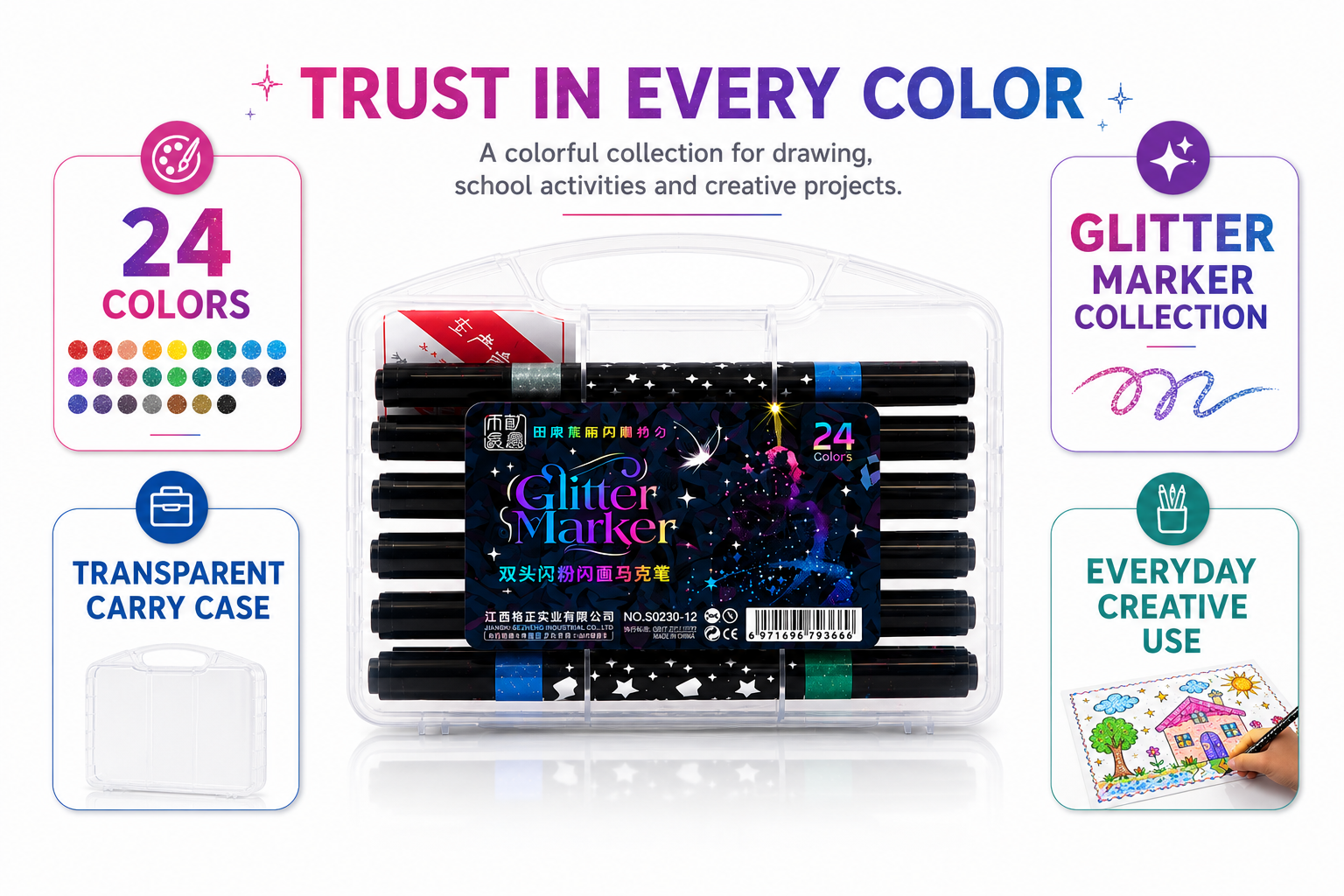 glitter marker 24 colours