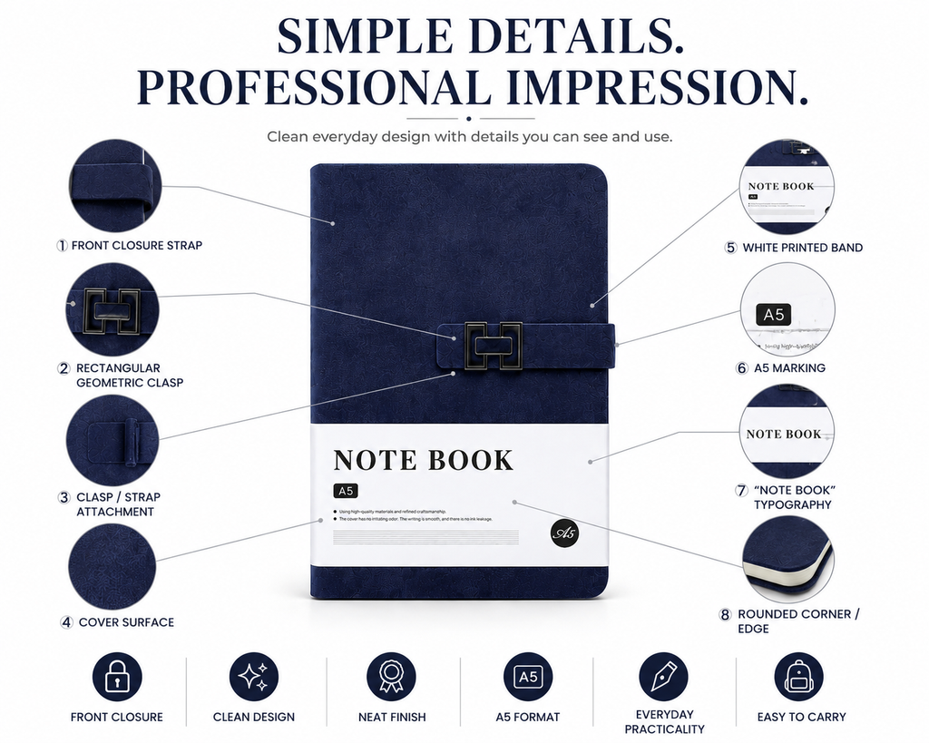 Elegant A5 Notebook – Professional Writing Journal for Notes, Planning, Work & Study