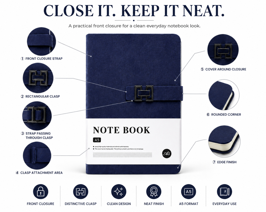 Elegant A5 Notebook – Professional Writing Journal for Notes, Planning, Work & Study