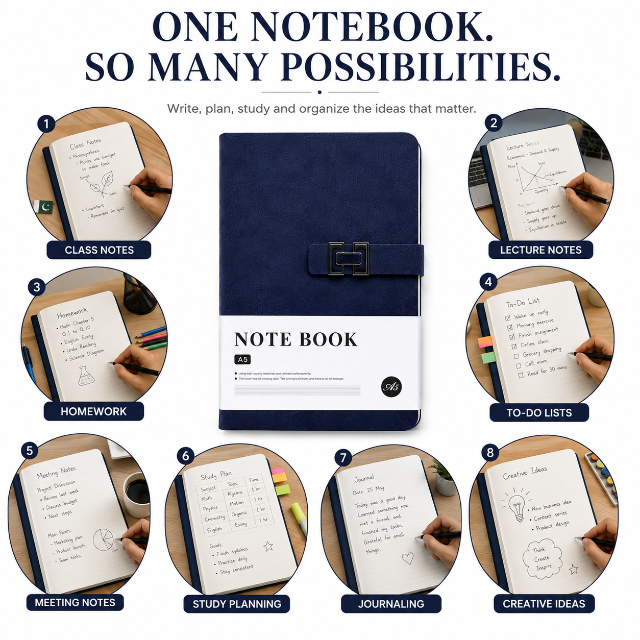 Elegant A5 Notebook – Professional Writing Journal for Notes, Planning, Work & Study