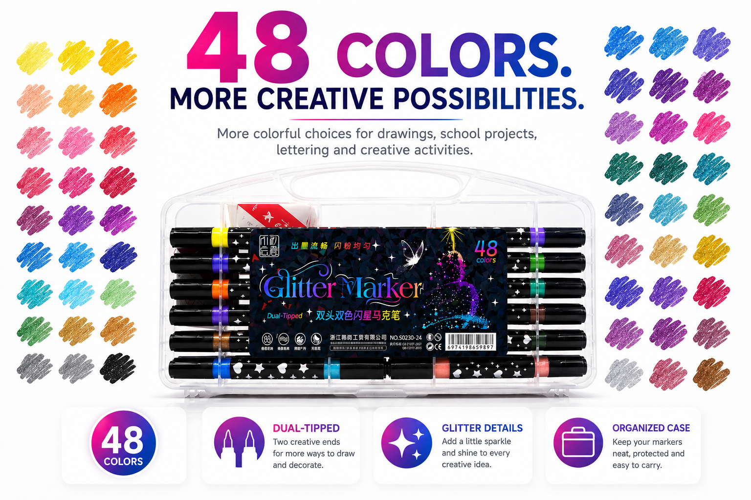 glitter merker 48 colours