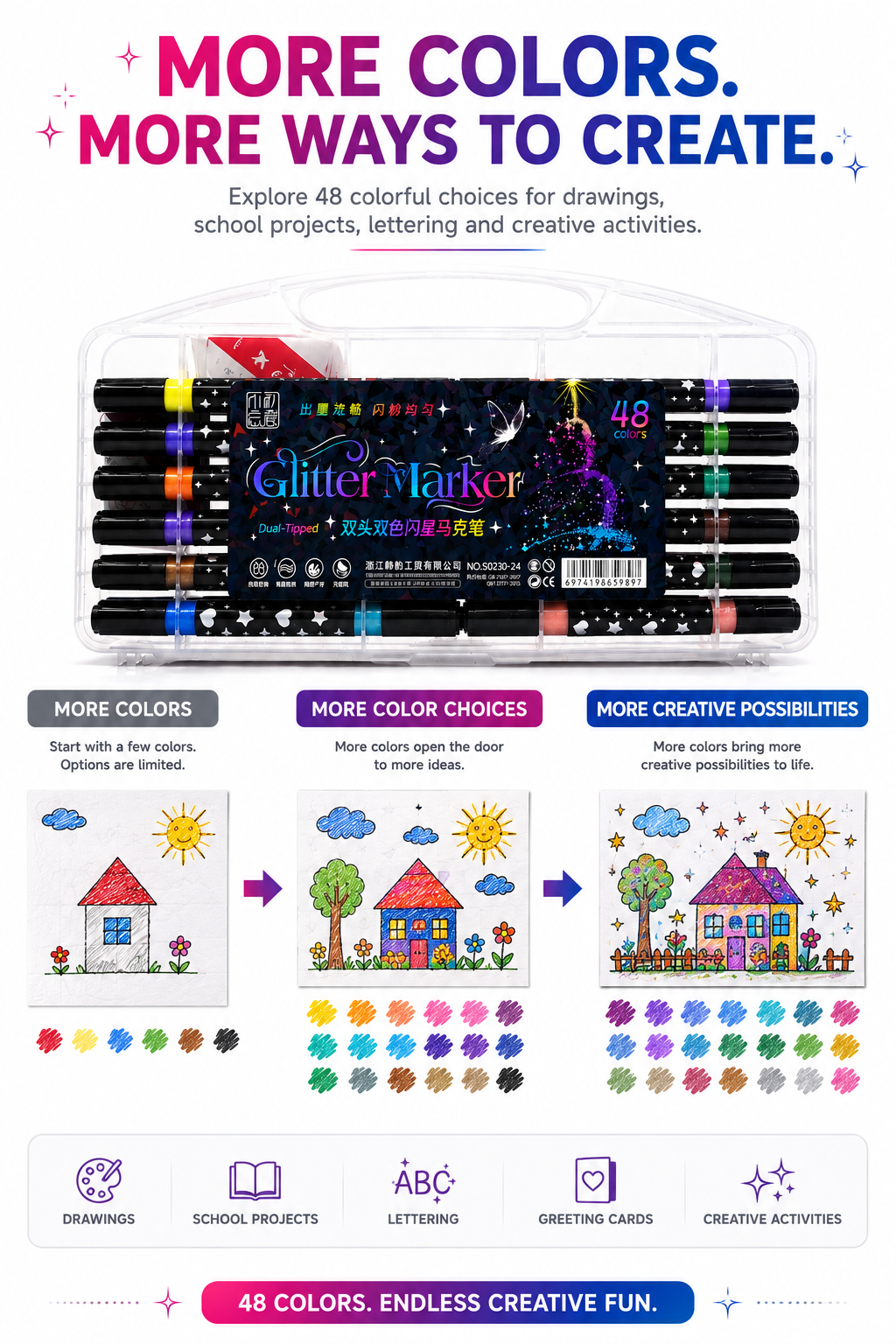 glitter merker 48 colours