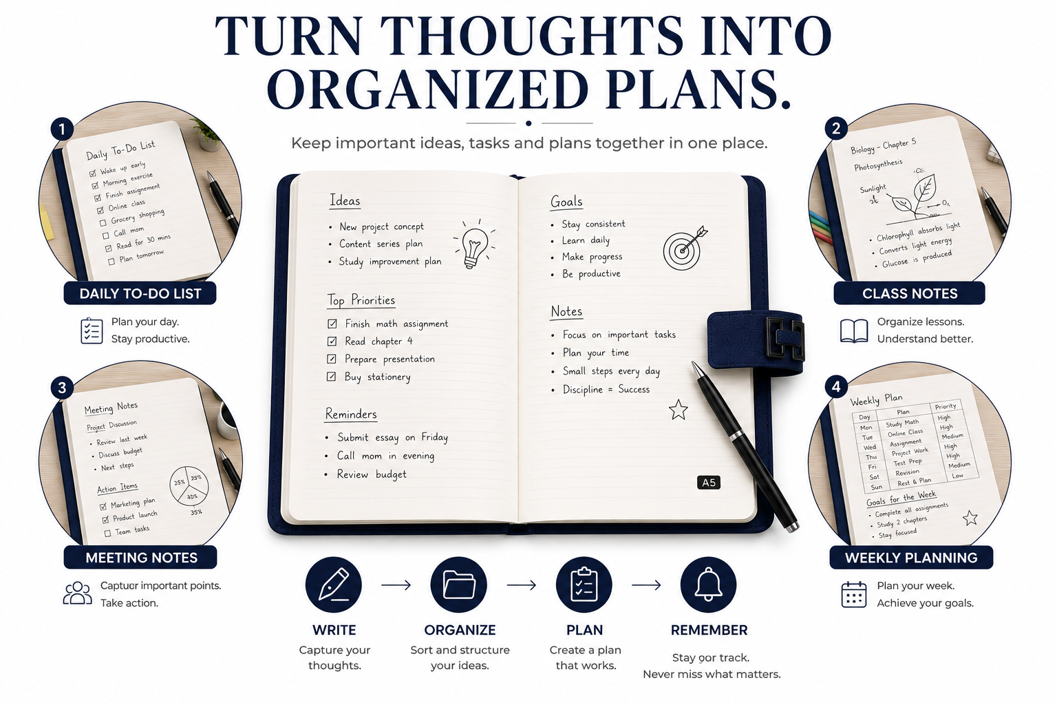 Elegant A5 Notebook – Professional Writing Journal for Notes, Planning, Work & Study