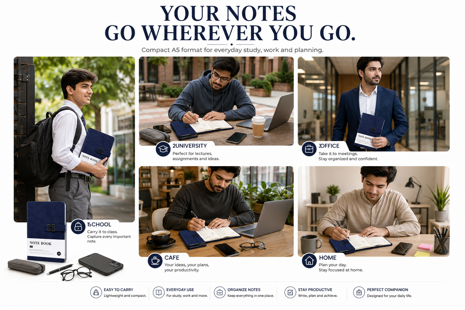 Elegant A5 Notebook – Professional Writing Journal for Notes, Planning, Work & Study