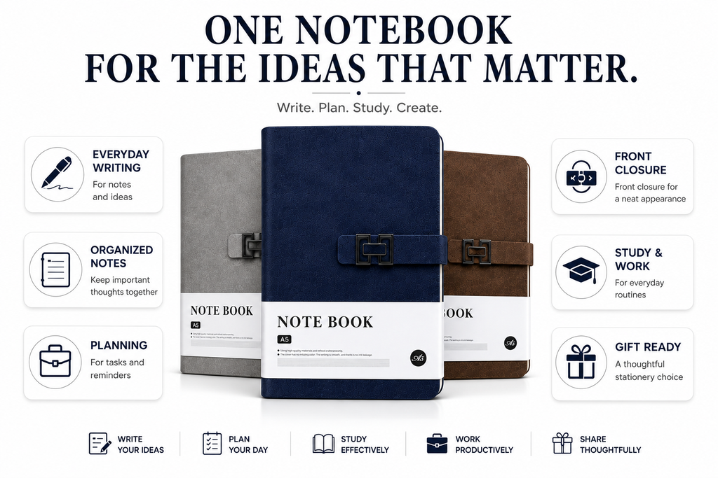 Elegant A5 Notebook – Professional Writing Journal for Notes, Planning, Work & Study