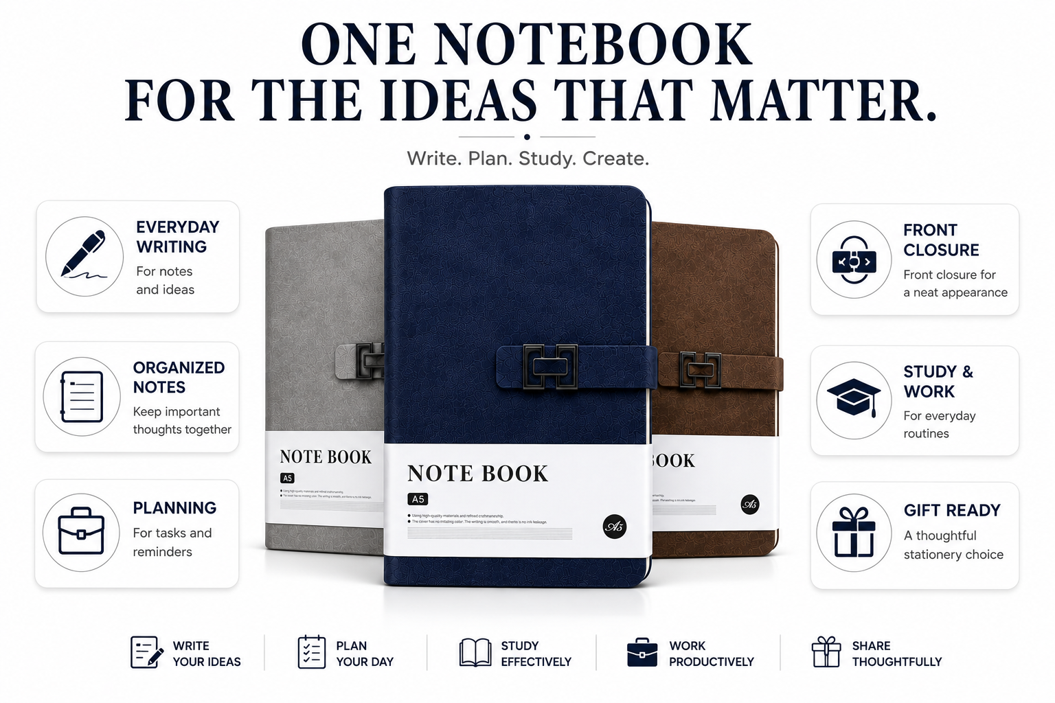 Elegant A5 Notebook – Professional Writing Journal for Notes, Planning, Work & Study