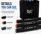 Touch 48-Piece Double-Sided Marker Set with Black Cotton Cover – Dual Tip Art Markers for Drawing, Sketching, Coloring, Shading & Creative Projects