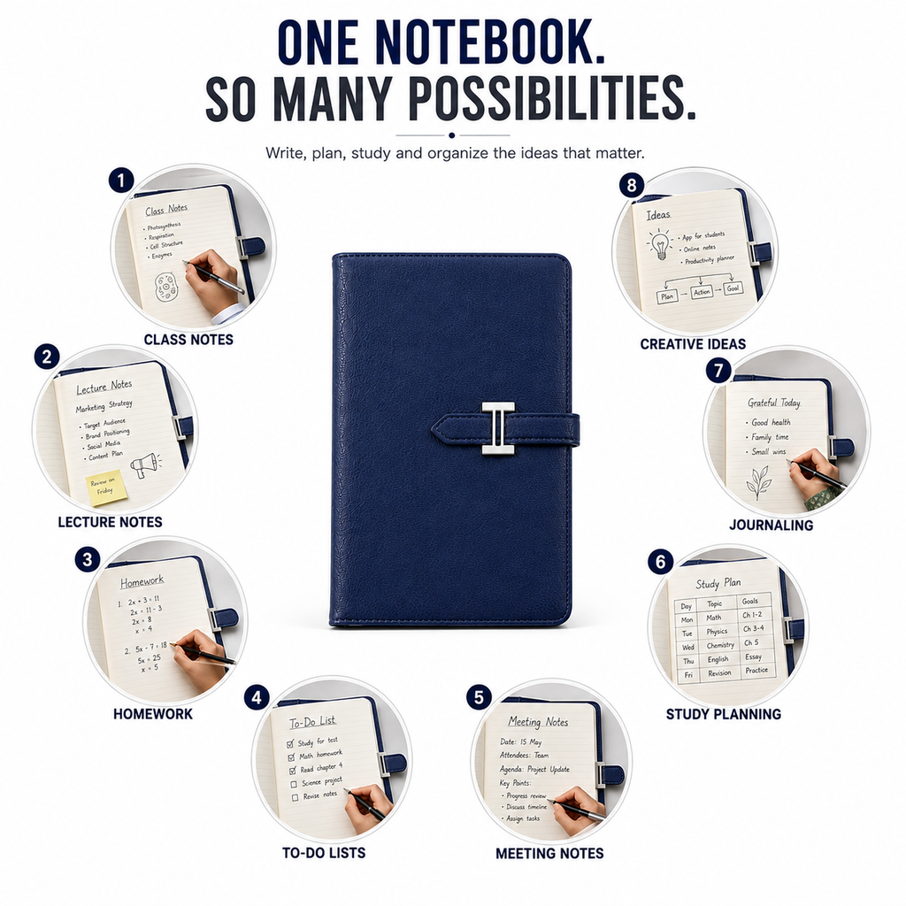 A5 Premium Journal Notebook – Stylish Front-Clasp Design for Organized Notes, Work, Study & Daily Planning