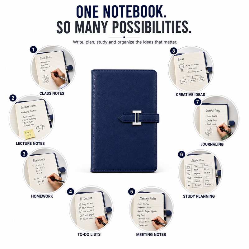 A5 Premium Journal Notebook – Stylish Front-Clasp Design for Organized Notes, Work, Study & Daily Planning