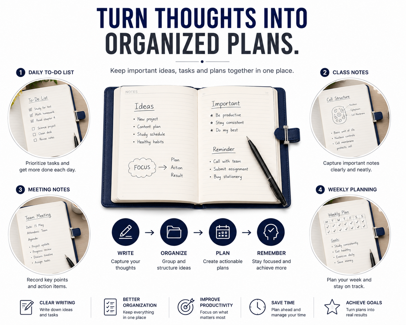 A5 Premium Journal Notebook – Stylish Front-Clasp Design for Organized Notes, Work, Study & Daily Planning