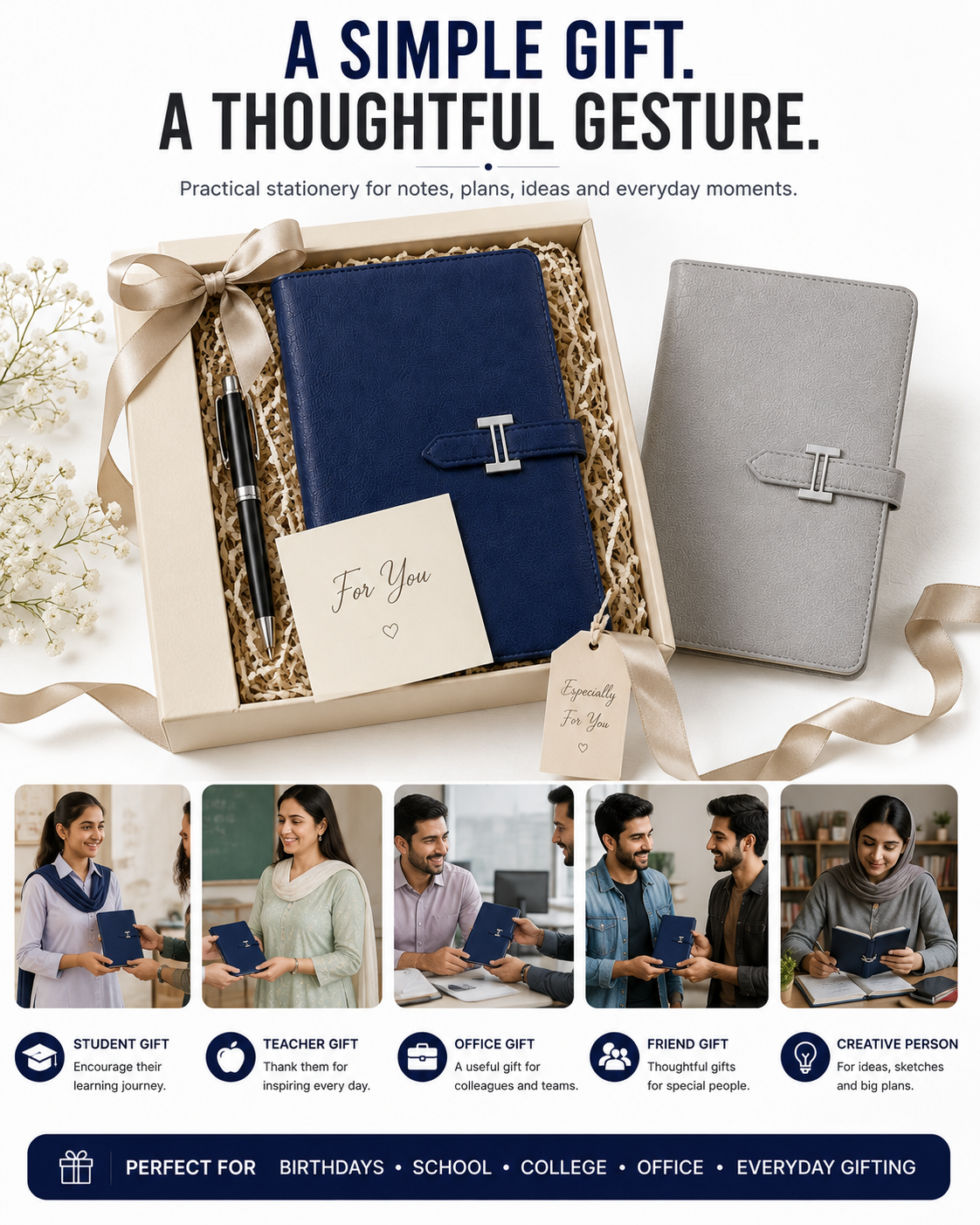 A5 Premium Journal Notebook – Stylish Front-Clasp Design for Organized Notes, Work, Study & Daily Planning