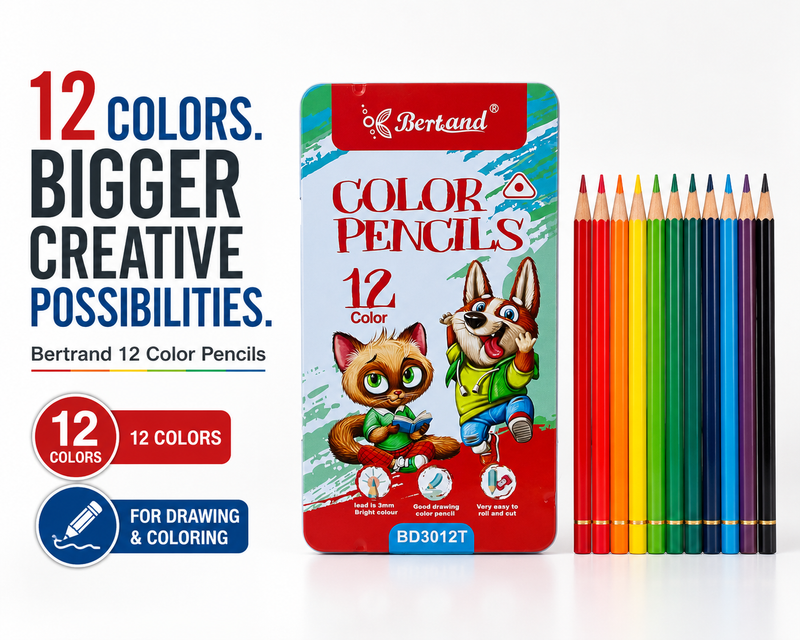 12-Piece Bertand Colour Pencil Set – Bright Shades with Smooth Colour Application for School, Drawing, Crafts & Creative Learning
