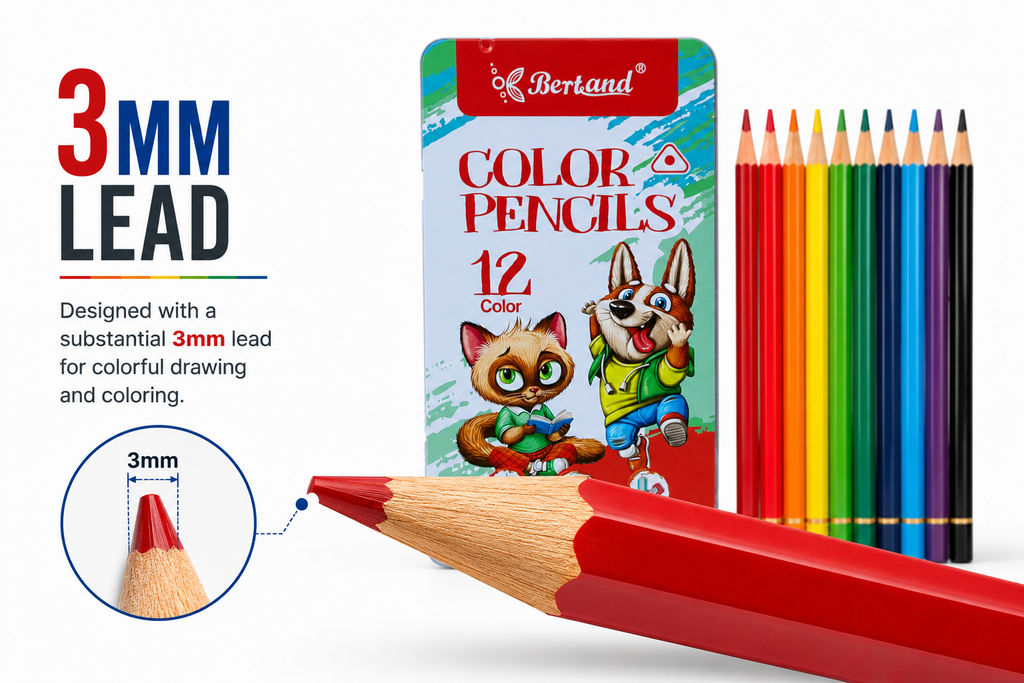 12-Piece Bertand Colour Pencil Set – Bright Shades with Smooth Colour Application for School, Drawing, Crafts & Creative Learning