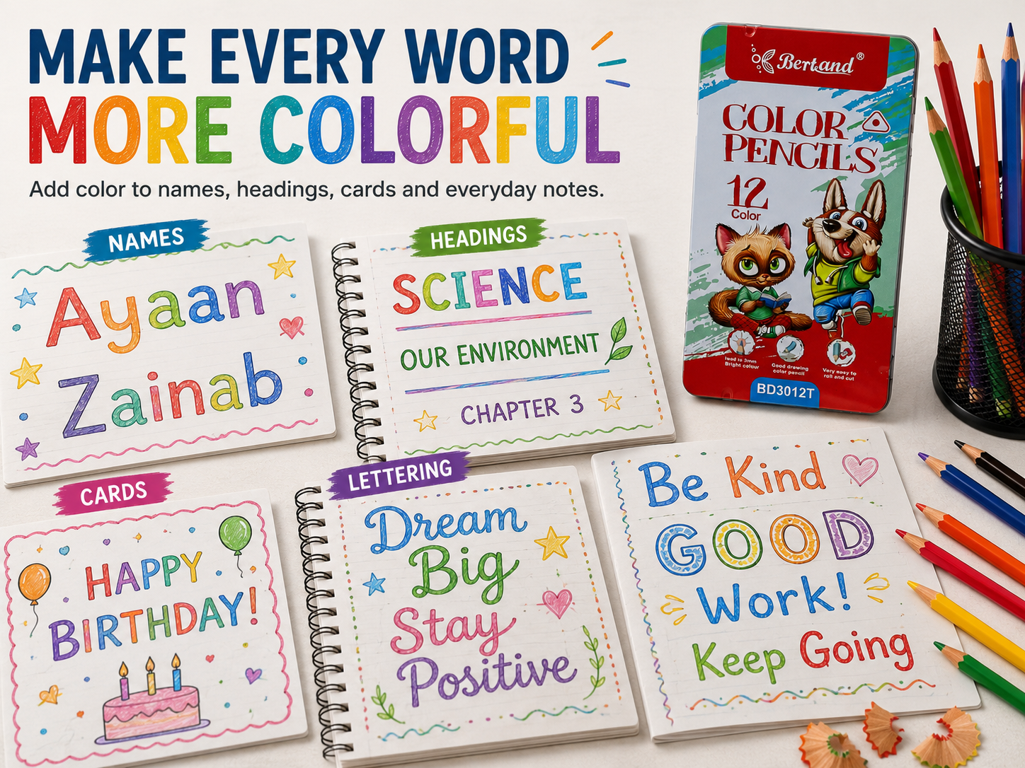 12-Piece Bertand Colour Pencil Set – Bright Shades with Smooth Colour Application for School, Drawing, Crafts & Creative Learning