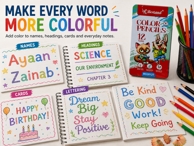 12-Piece Bertand Colour Pencil Set – Bright Shades with Smooth Colour Application for School, Drawing, Crafts & Creative Learning