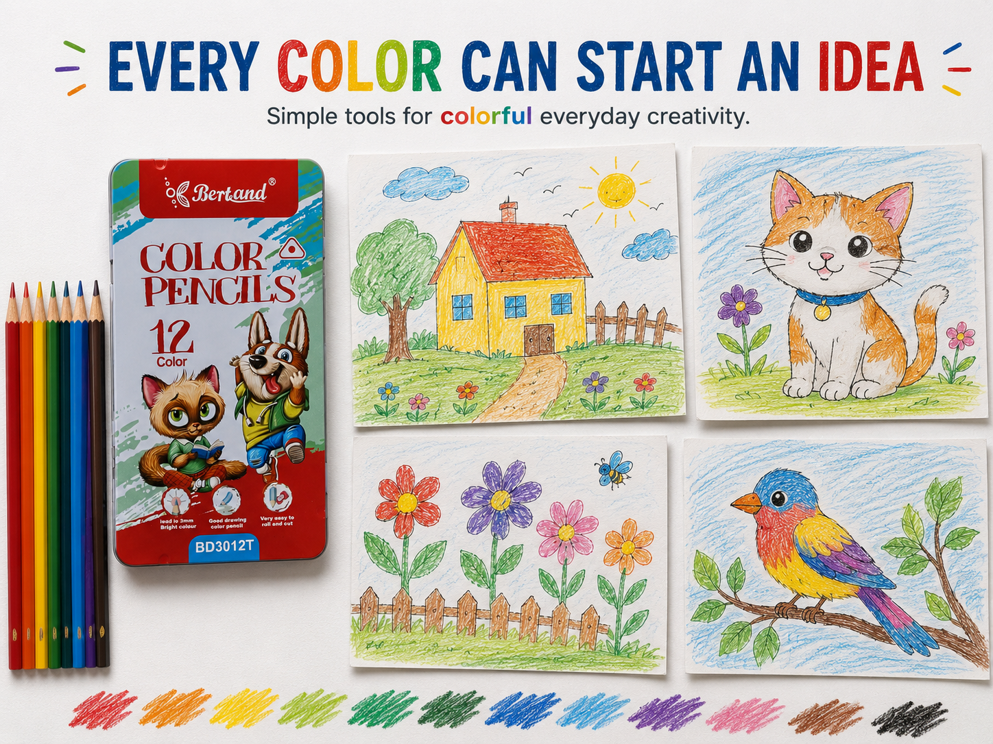 12-Piece Bertand Colour Pencil Set – Bright Shades with Smooth Colour Application for School, Drawing, Crafts & Creative Learning