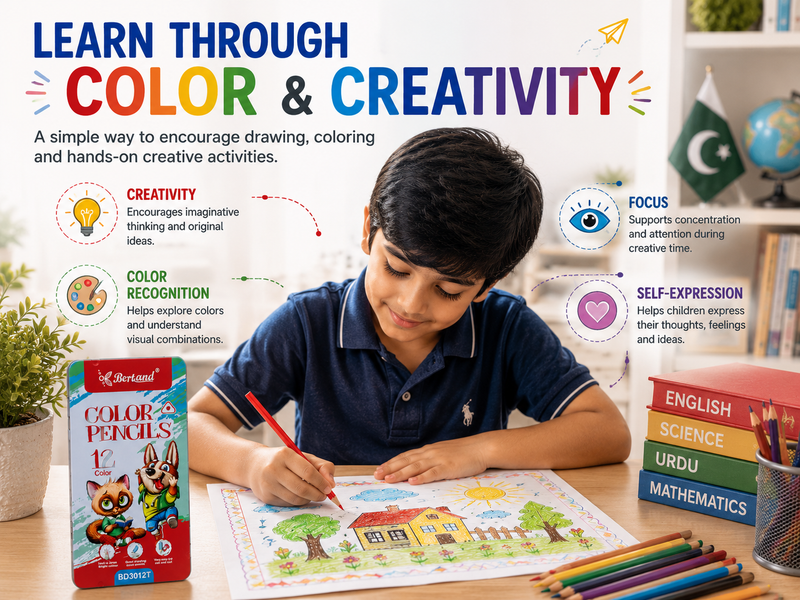 12-Piece Bertand Colour Pencil Set – Bright Shades with Smooth Colour Application for School, Drawing, Crafts & Creative Learning