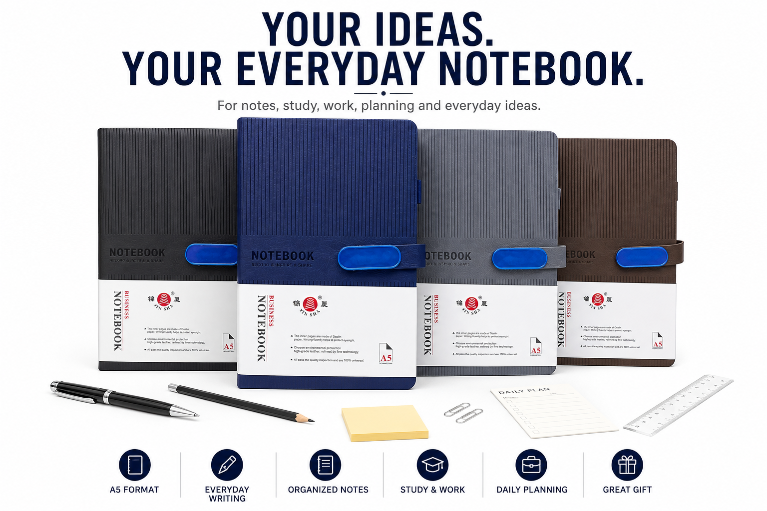 A5 Everyday Notebook – Textured Cover Journal Available in Multiple Colors for Notes, Work, Study & Planning
