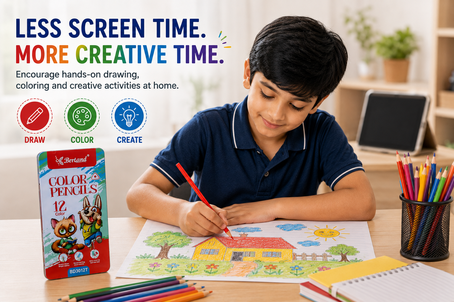 12-Piece Bertand Colour Pencil Set – Bright Shades with Smooth Colour Application for School, Drawing, Crafts & Creative Learning