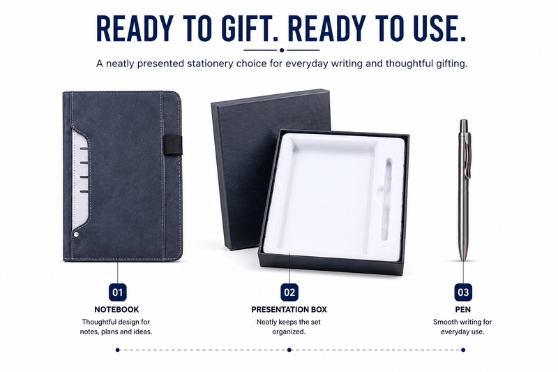 Executive Organizer Notebook with Pen – Premium Navy Journal Gift Set for Business, Meetings, Planning & Writing