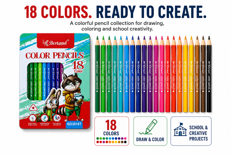 Bertand 18-Piece Colour Pencil Set – Vibrant Shades for Smooth Colouring, Drawing, Sketching, School Projects & Creative Artwork