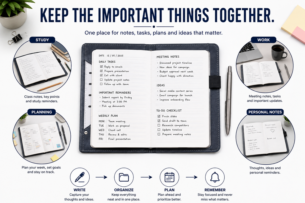 Executive Organizer Notebook with Pen – Premium Navy Journal Gift Set for Business, Meetings, Planning & Writing