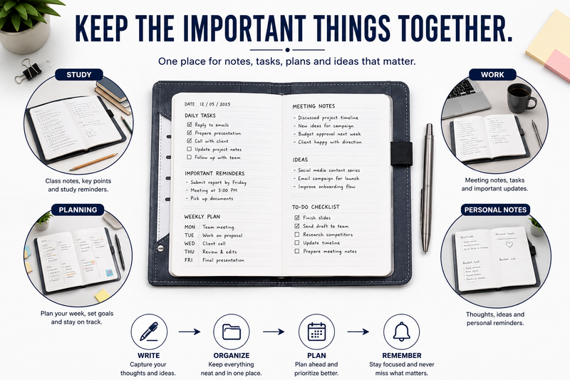 Executive Organizer Notebook with Pen – Premium Navy Journal Gift Set for Business, Meetings, Planning & Writing