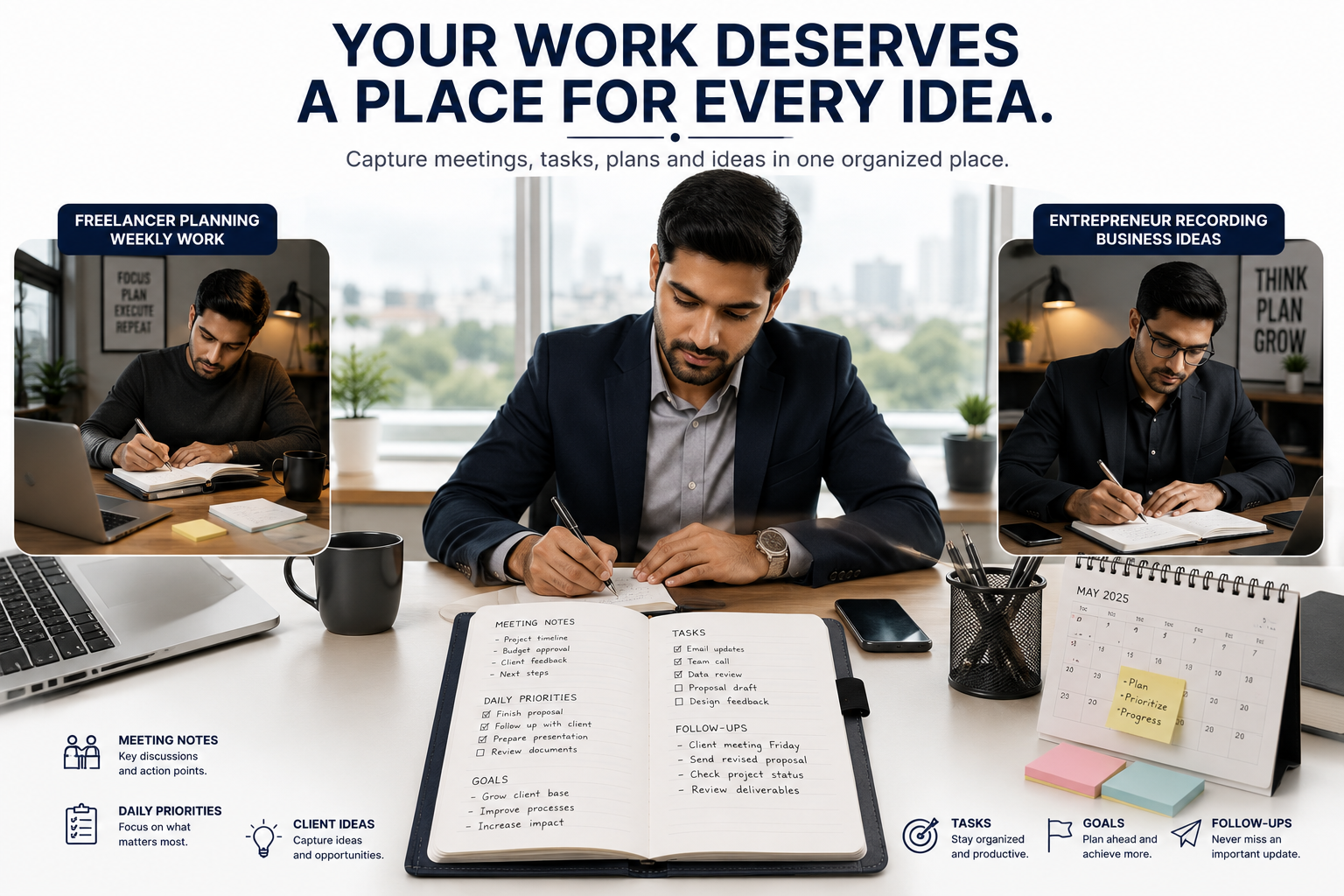 Executive Organizer Notebook with Pen – Premium Navy Journal Gift Set for Business, Meetings, Planning & Writing