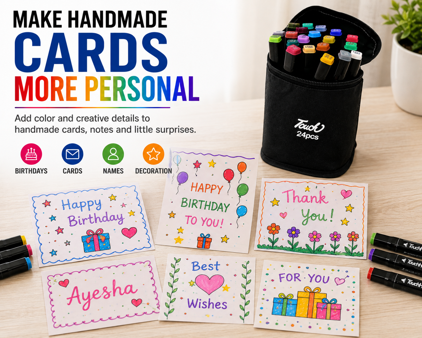 Touch 24-Color Double-Ended Marker Set – Fine & Chisel Tips with Black Pouch for Artists, Students, Sketching & Coloring