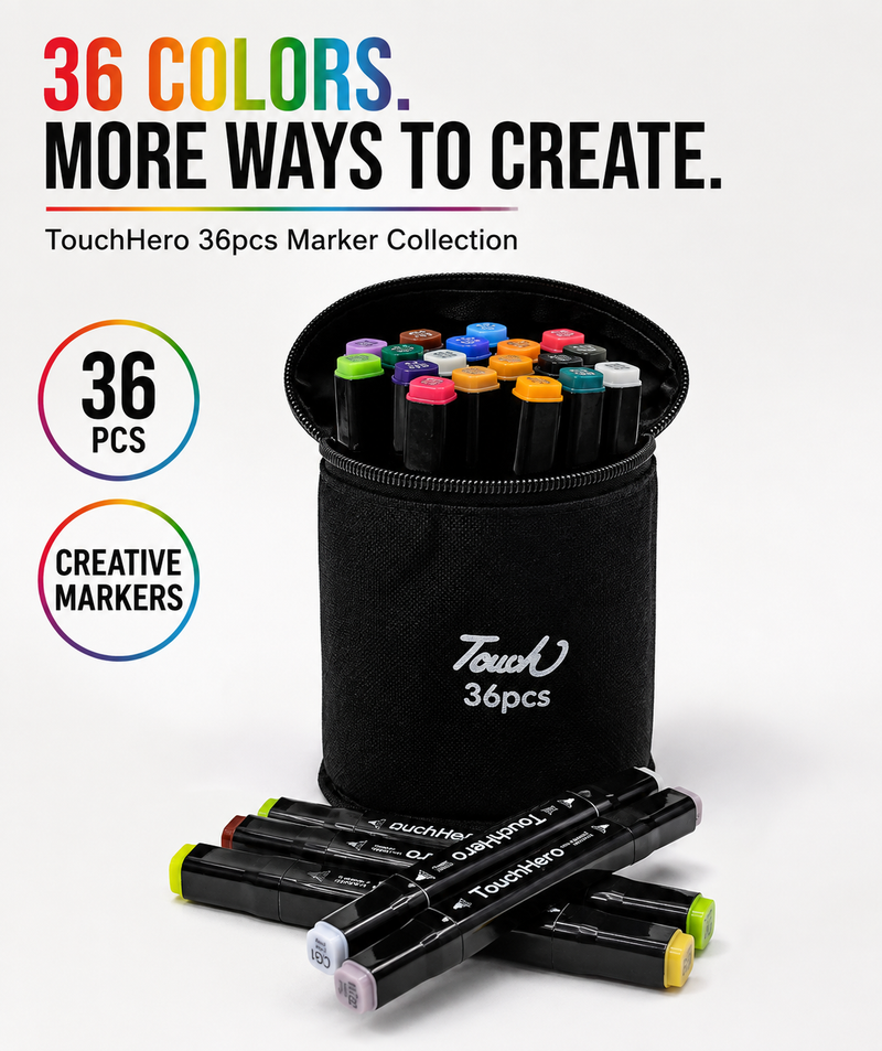 Touch Double-Sided Markers 36Pcs – Fine & Broad Tips for Smooth Coloring, Sketching, Illustration & School Art Projects with Black  Case