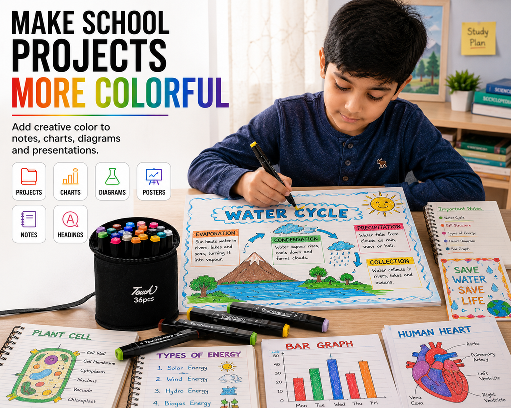 Touch Double-Sided Markers 36Pcs – Fine & Broad Tips for Smooth Coloring, Sketching, Illustration & School Art Projects with Black  Case